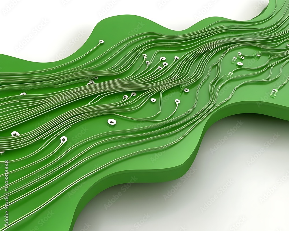 Fototapete abstract rendering showing a green circuit board with electronic components
