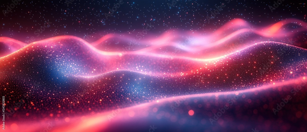 Poster glowing abstract shape with dotted texture in vibrant neon gradient background