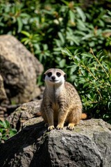 Fototapeta premium there is a small meerkat sitting on a rock in the sun