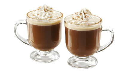 Warm Irish Coffee Served in Beautiful Glass Mugs with Cream Topping and Aroma of Ireland