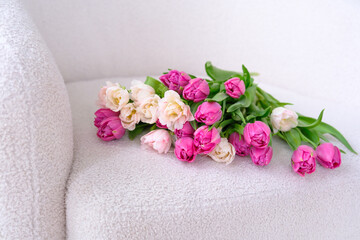  Romantic Bouquet of Tulips on White Chair