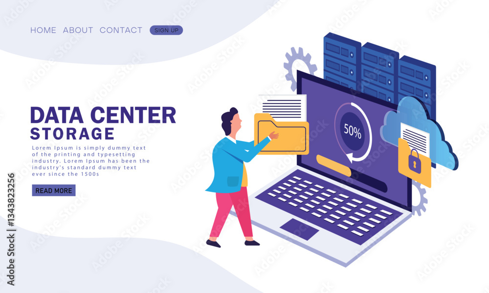 Poster business technology cloud computing service concept and datacenter storage server connect