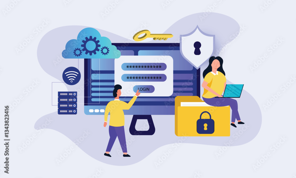 Poster business technology document management system storage backup concept and cloud server service