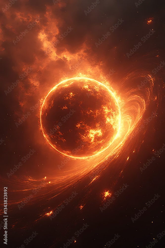 Aufkleber explosive solar event in space cosmic phenomenon digital art outer space close-up view
