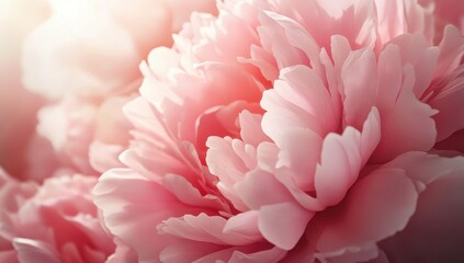 Close-up of delicate pink peonies in soft sunlight.