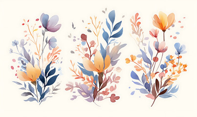 Creative 2D Doodle Floral Illustrations on White Background