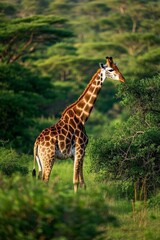 Obraz premium there is a giraffe standing in the middle of a field