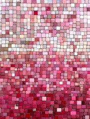 Fototapeta premium A wall of pink and red square tiles showing a gradient