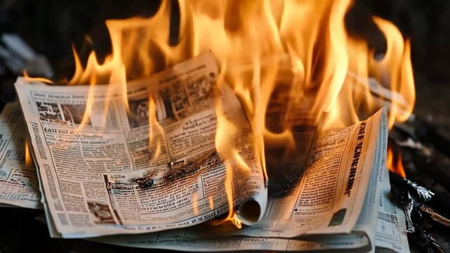 Burning Newspapers in Fire