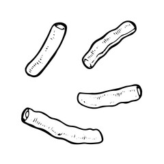 Hand drawn vector set of green beans. String beans, kidney beans, and haricot pods. Detailed black and white sketch. Perfect for kitchen decor, organic food packaging with plant illustrations