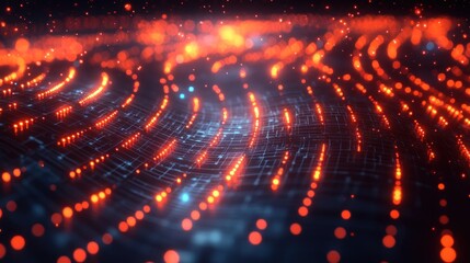 Abstract digital waves, glowing network, dynamic energy flow, futuristic background