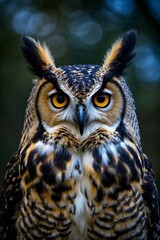 Fototapeta premium there is a close up of a owl with yellow eyes