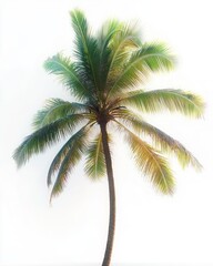 Minimalist Palm Tree Isolated on White Background Vibrant Green Fronds Lush Tropical Foliage Natural Evergreen Plant
