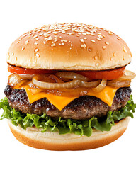 Delicious cheeseburger with fresh ingredients. Isolated trasparent Png