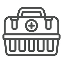 First aid kit box line icon, emergency service concept. Vector graphics. Medicine staff container sign on white background, outline style icon for mobile or web design.