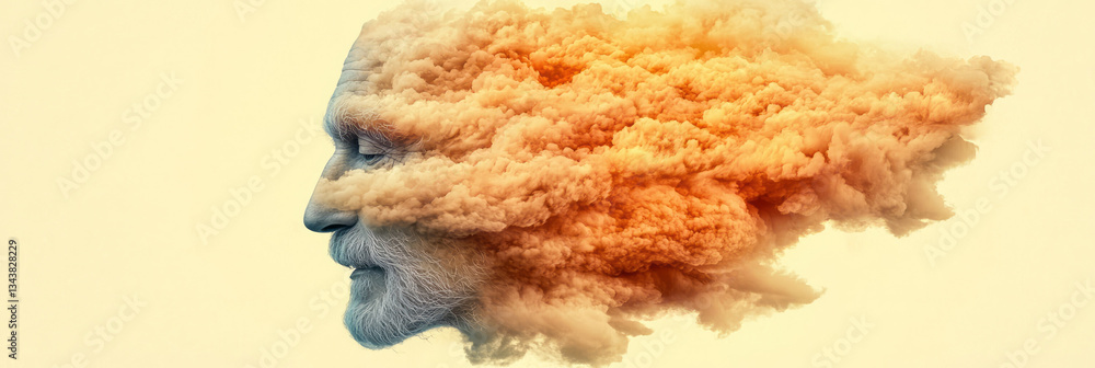 Aufkleber a surreal portrait of a person whose entire face is made of clouds, shifting in the wind, with soft