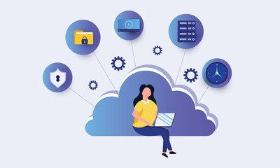 Cloud storage download isometric vector illustration. Digital service or app with data transferring