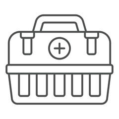 First aid kit box thin line icon, emergency service concept. Vector graphics. Medicine staff container sign on white background, outline style icon for mobile or web design.