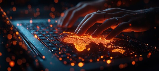 Digital Workspace Concept with Holographic World Map and Data Connections for Global Network and Exchange