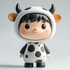 Fototapeta premium Cute Cartoon Cow Costume Child 3D Render