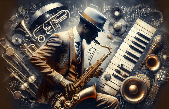 Jazz, Spieler mit Saxophon auf der Stra&szlig;e
