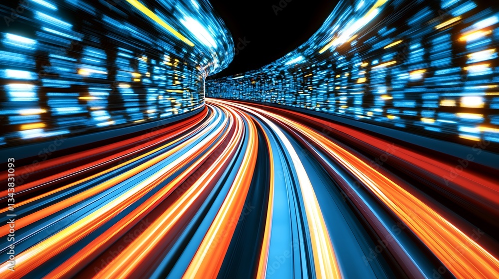 Poster abstract visualization of motion with streaks of light in tunnel