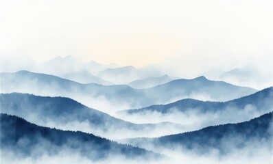 Serene blue mountains shrouded in misty tranquility