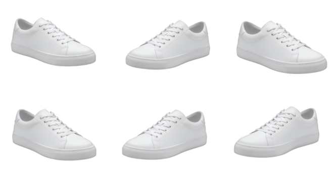 Six Views of Pristine White Leather Sneakers on Transparent Background - Powered by Adobe