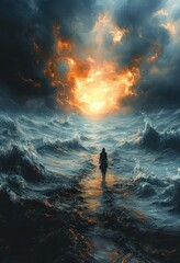 Fototapeta premium Lone Warrior in Post-Apocalyptic Landscape