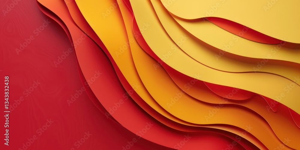 Poster abstract curl red yellow orange paper ripple layer shapes white copy space backgrounds dynamic fluid