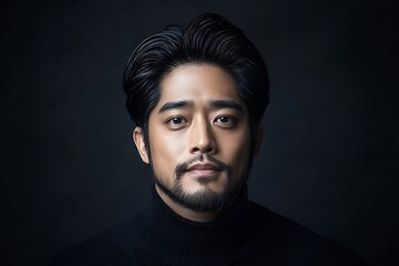 Fototapeta premium Asian Man Portrait for Dark Background Studio Shot.