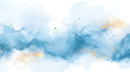 Obraz premium Abstract Blue and Gold Ink Wash Painting: Serene Watercolor Landscape