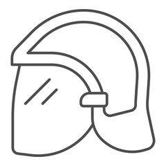 Safety helmet with glass thin line icon, emergency service concept. Vector graphics. Firefighter protection mask sign on white background, outline style icon for mobile or web design.