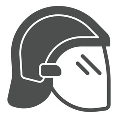 Safety helmet with glass solid icon, emergency service concept. Vector graphics. Firefighter protection mask sign on white background, glyph style icon for mobile or web design.