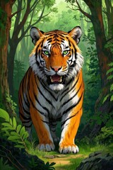 Naklejka premium tiger in the jungle painting by numbers