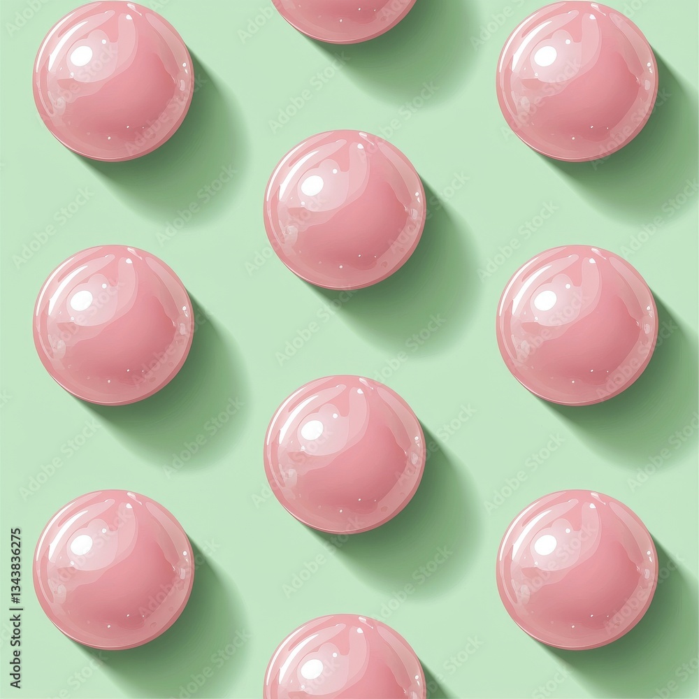 Poster pink spheres are prominently displayed on a yellow background in this abstract colorful pattern