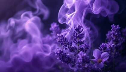 Lavender Haze: A Purple Dreamscape with Floral Accents and Smoky Wisps