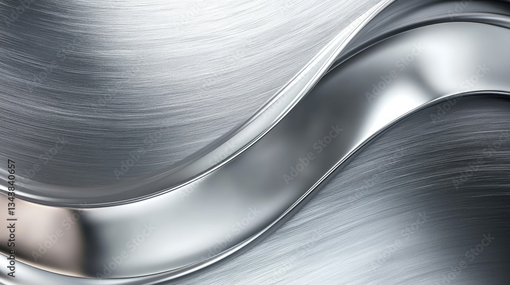 Poster smooth metallic waves reflecting light, creating an abstract design suitable for backgrounds and tex
