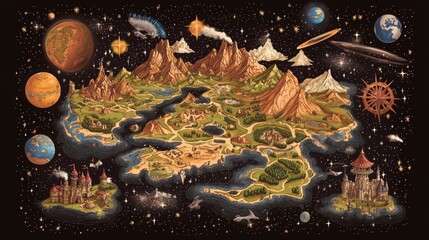 The map created by galactic explorers is where excitement and adventure await, and it's called Starbound, with an included illustration