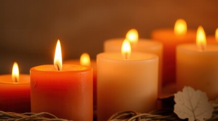 Warm Autumn Candles Glowing in Cozy Setting