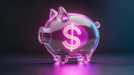 On a surface, a modern, illuminated piggy bank is situated, signifying savings and financial growth in a setting that is both stylish and contemporary