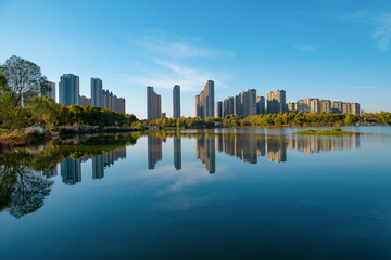 Naklejka premium Modern buildings and rural skyscrapers and tourist attractions in China