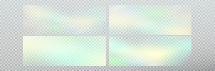 Rainbow light prism effect, transparent background. Hologram reflection, crystal flare leak shadow overlay.	