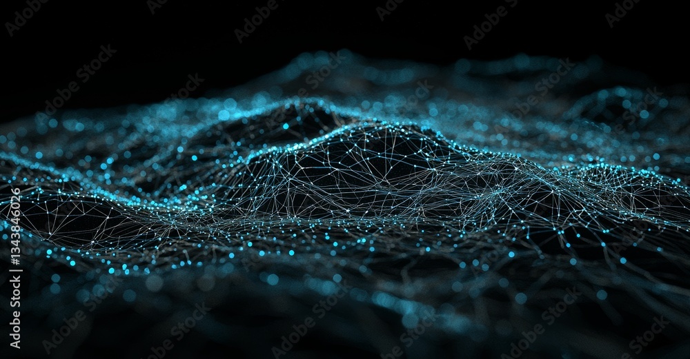 Poster the image depicts a complex web of glowing nodes set against a technological backdrop, suitable for 