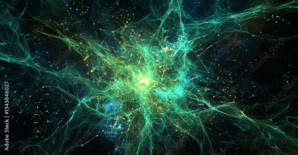 Poster a blue and black abstract network with glowing points and lines serves as a contemporary and elegant