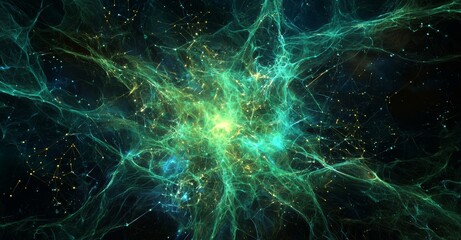 A blue and black abstract network with glowing points and lines serves as a contemporary and elegant background for various applications, including banners, posters, and social media