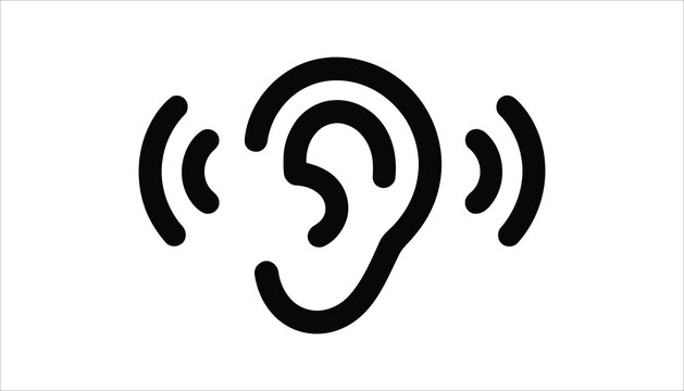 Ear Icon with Sound Waves. Hearing Concept Vector.