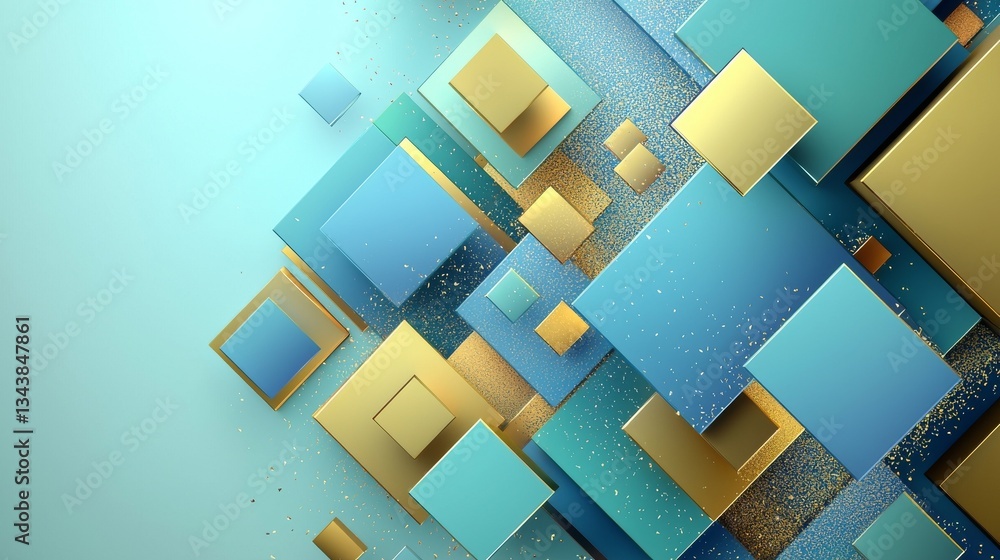 Poster rich blue and yellow hues are utilized to create dynamic geometric patterns that showcase modern des