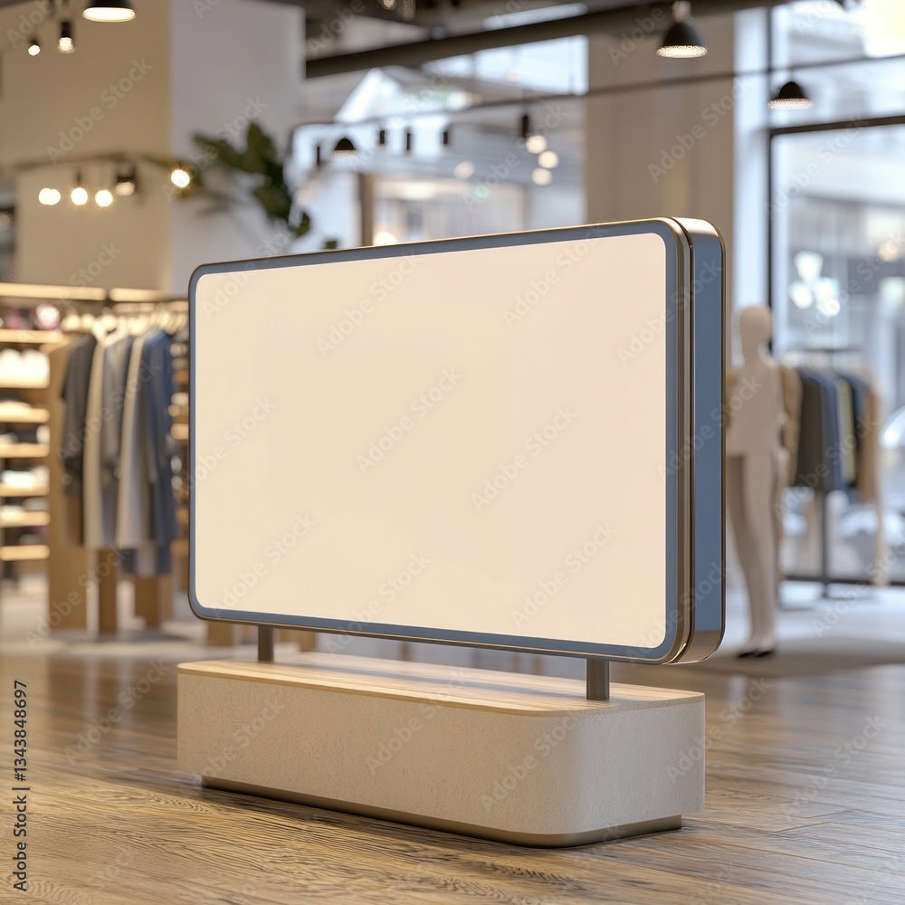 Poster modern retail display in a spacious store showcasing empty screen