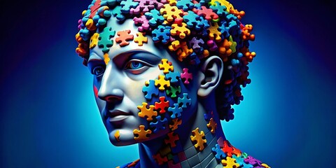Colorful Puzzle Statue Portrait - Abstract Art Photography